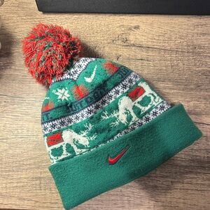Nike Kids Festive Green and Red Pom Beanie